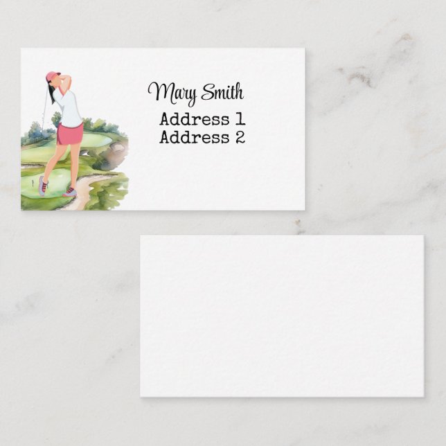 Cartão De Visita Mulher Golfer está jogando golfe na aquarela do ca (Frente/Verso)