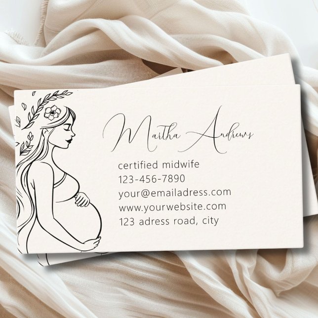 Cartão De Visita Mulher Grávida Arte Moderna em Linha | Parteira Do (Pregnant Woman-simpel-modern business card)