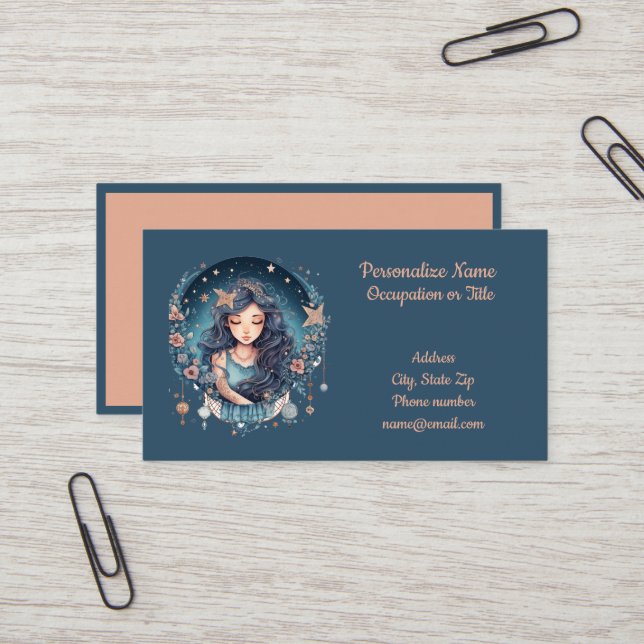 Cartão De Visita Mulher Mística e Lua Celestial Stars Espiritual (Frente/Verso In Situ)