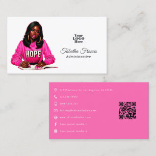 Cartão De Visita Mulher Negra Afro com Estilo Ousado em Rosa-Intens