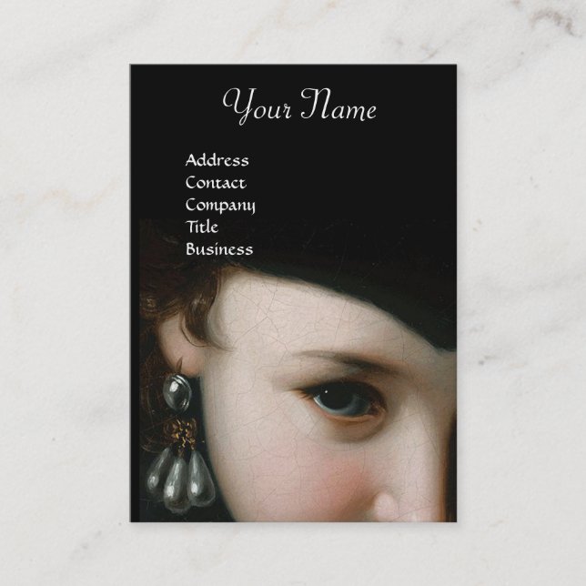 CARTÃO DE VISITA MULHER ROMÂNTICA, JOIAS ANTIGAS E MONOGRAMA DE PEA (Frente)