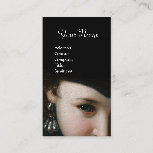 CARTÃO DE VISITA MULHER ROMÂNTICA, JOIAS ANTIGAS E MONOGRAMA DE PEA (Frente)