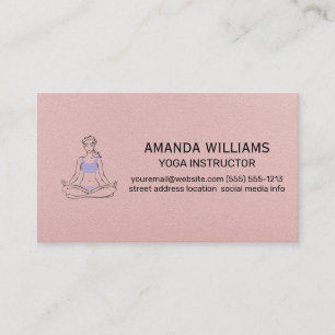 Cartão De Visita Mulher Sentando Yoga Pose Textura em couro rosa