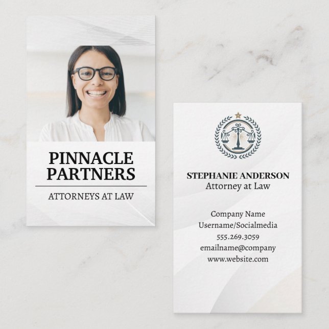 Cartão De Visita Mulher sorrindo | Logotipo do Law Justice (Frente/Verso)