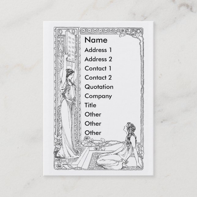 Cartão De Visita Mulheres de Nouveau da arte com rosas e Sun (Frente)