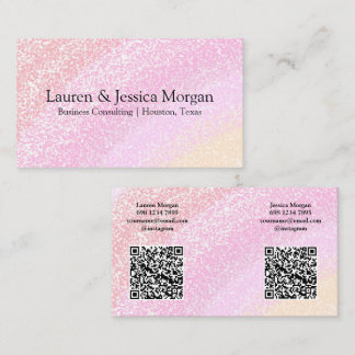 Cartão De Visita Multiple QR Code 2 Names & Contact Pink Glitter