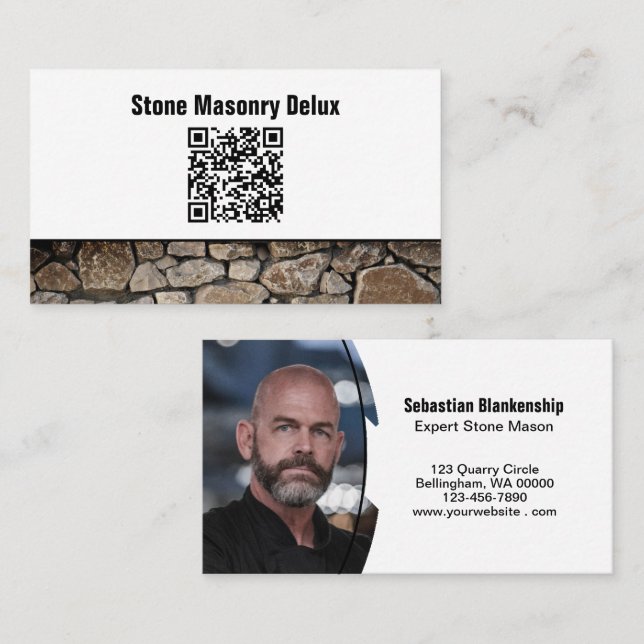Cartão De Visita Muro de Pedra de Código QR de Foto Profissional (Frente/Verso)