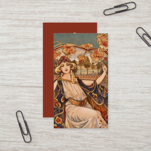 Cartão De Visita Musa do Crisântemo Dourado – Floral Art Nouveau