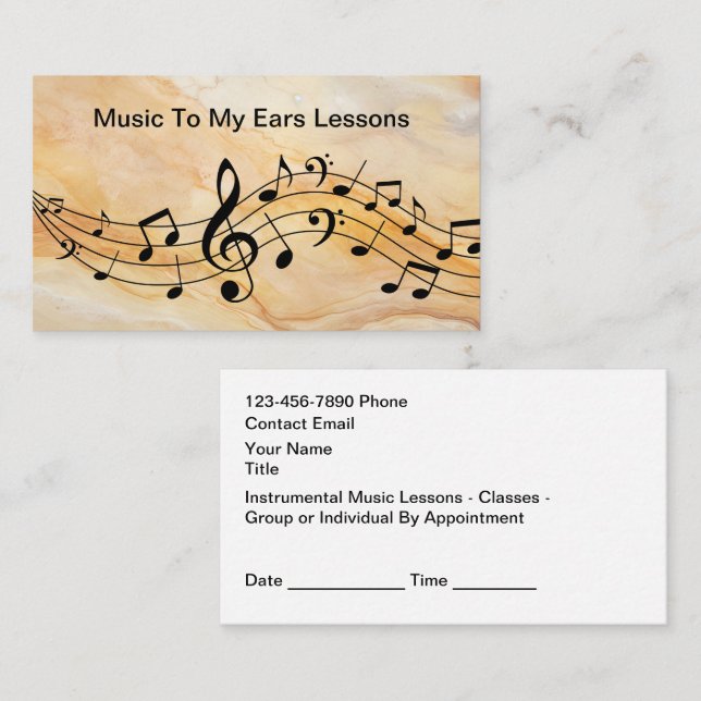 Cartão De Visita Music Lessons Appointment Reminder Cards (Frente/Verso)