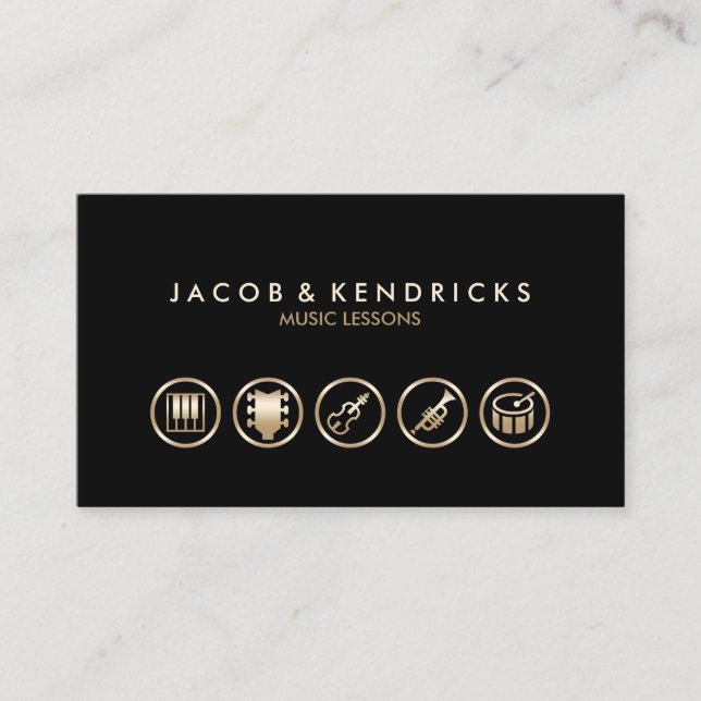 Cartão De Visita Music Lessons Gold Icons BusinessCard (Frente)