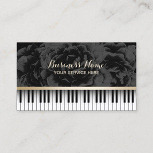Cartão De Visita Music Teacher Piano Keys Elegant Dark Floral