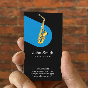 Cartão De Visita Música Azul Jazz Saxofone Músico Escuro