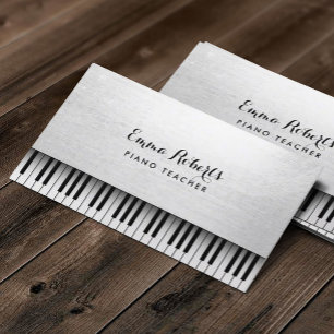 Cartão De Visita Música branca elegante do professor de piano