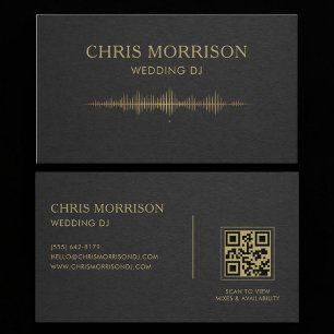 Cartão De Visita Música de DJ de Casamento Preto Dourado Código QR