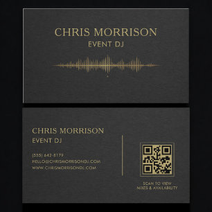 Cartão De Visita Música de DJ de Evento Black Gold Código QR Profis
