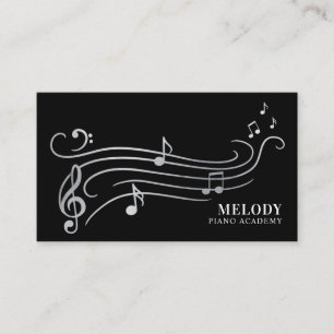 Cartão De Visita Música elegante e sofisticada de prata e piano pre