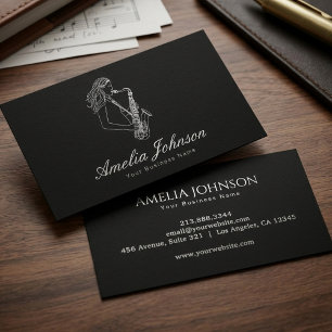Cartão De Visita Música Feminina Luxuosa Saxofonista Preta