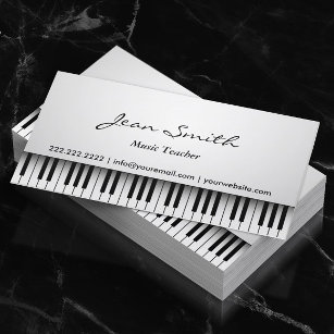 Cartão De Visita Música Musical de Piano Branco Clássico