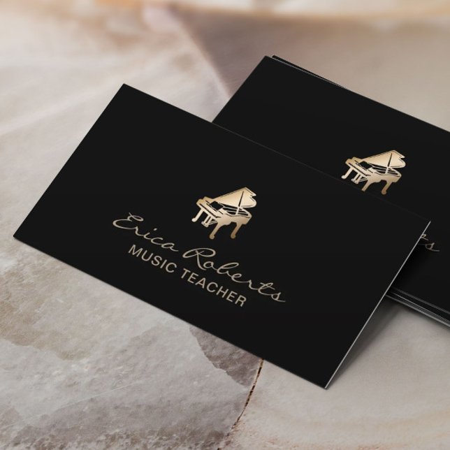 Cartão De Visita Música Musical do Ícone Piano Dourado do Professor (Criador carregado)