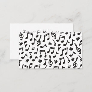 Cartão De Visita Música padrão de notas em preto e branco
