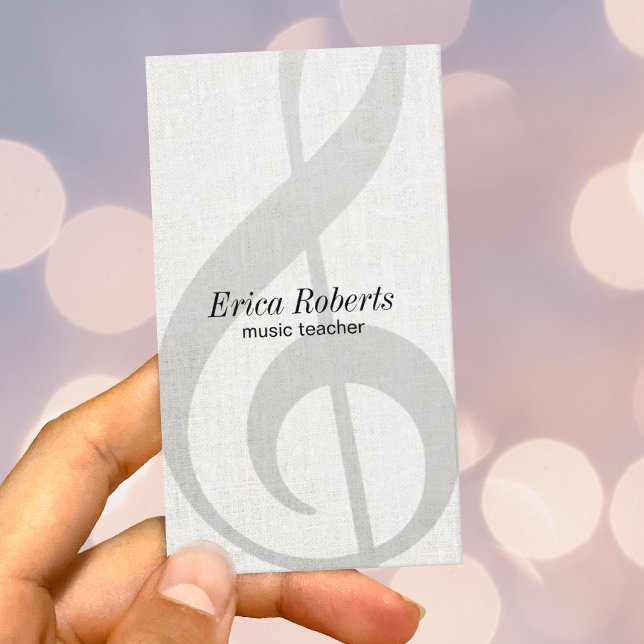 Cartão De Visita Musical Elegante Linen Treble Clef (Criador carregado)