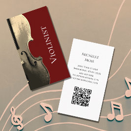 Cartão De Visita Musical Violin Performer Código QR Vermelho Minima