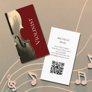 Cartão De Visita Musical Violin Performer Código QR Vermelho Minima