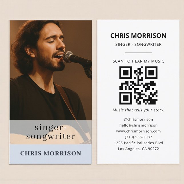 Cartão De Visita Musician Dusty Blue QR Code Business Card (Criador carregado)