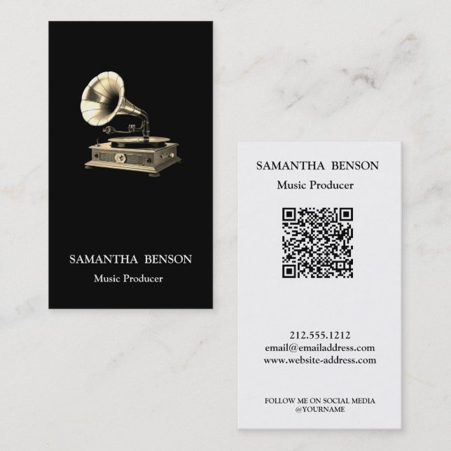 Cartão De Visita Musician Music Producer Gramophone QR Code (Frente/Verso)
