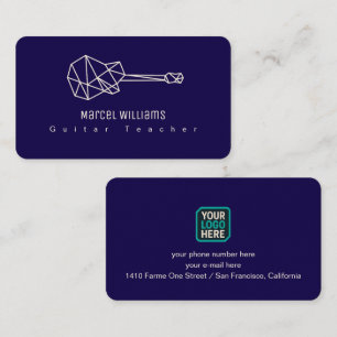 Cartão de Visita Músico Azul Guitarra e Logotipo