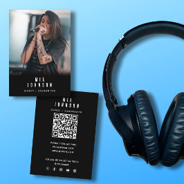 Cartão De Visita Músico Cantor Simples Moderno, Fotografia Negra