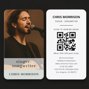 Cartão de Visita Músico Código QR Verde Sage