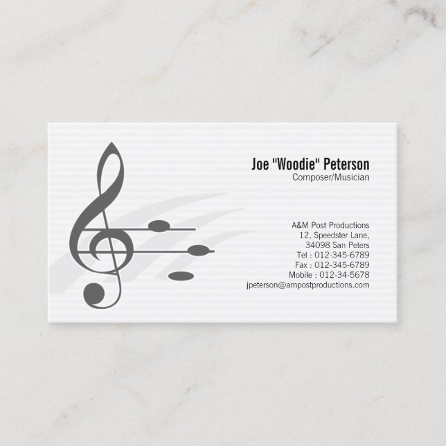 Cartão De Visita Musico de Notas de Música Clef Treble (Frente)