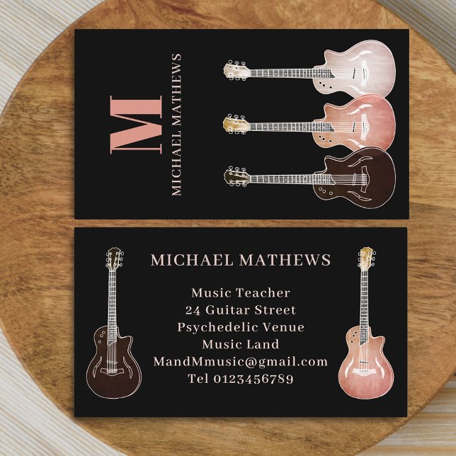 Cartão De Visita Músico de Violão e Professor de Música (guitar teacher professional musician business card minimalist rustic country music guitar artwork )