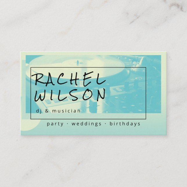 Cartão De Visita Músico moderno de dj azul-duotone e amarelo (Frente)