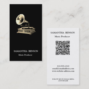 Cartão De Visita Músico Produtor Musical Gramofone Código QR