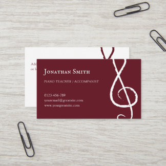 Cartão De Visita Músico Profissional Treble Clef Modern Burgundy