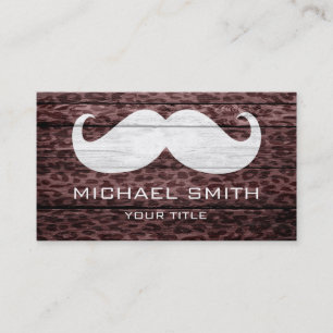 Cartão De Visita Mustache Leopardo na Textura de Madeira #4