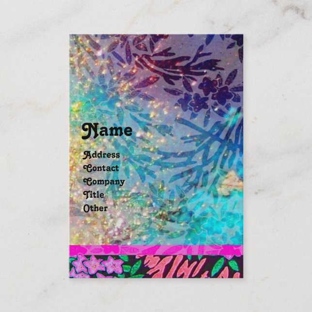 Cartão De Visita MYRTLE MONOGRAM, azul turquase-rosa fuchsia gold (Frente)