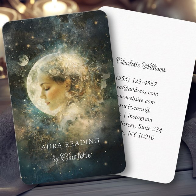 Cartão De Visita Mystic Moonlit Woman (Mystic Moonlit Universe Galaxy Woman Business Card)