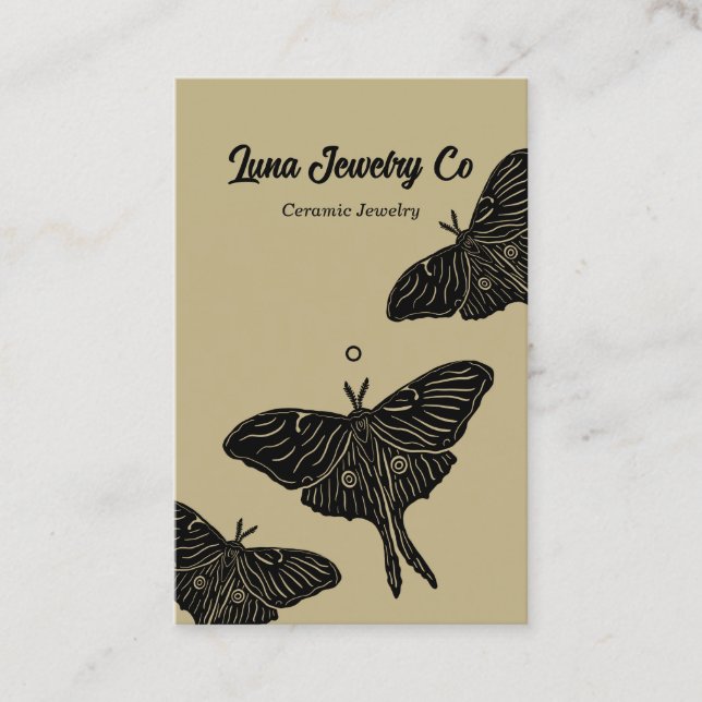 Cartão De Visita Mystical Luna Moth Jewelry Pin Business Card Gold (Frente)