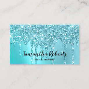 Cartão De Visita Na moda aqua azul menta brilha pelo e maquiagem