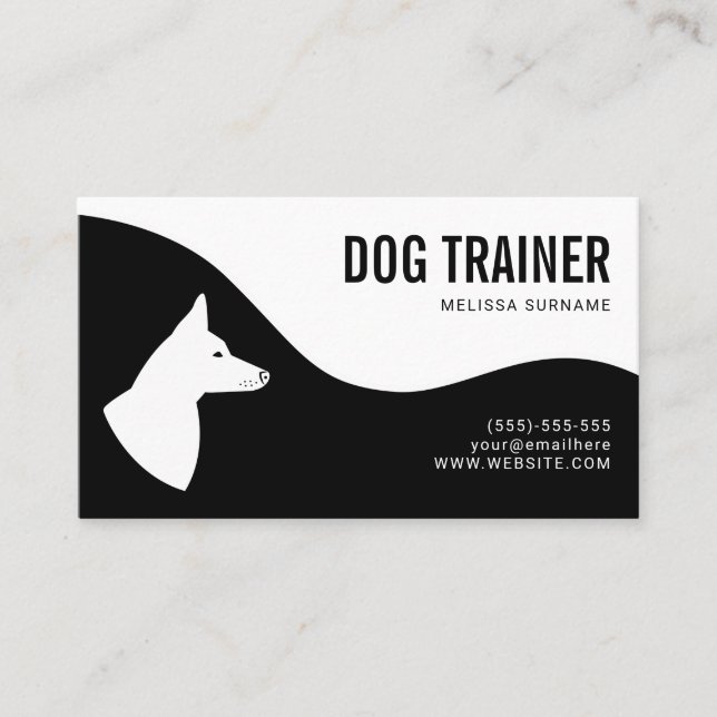 Cartão De Visita Na moda Black & White Dog Silhouket Trainer (Frente)