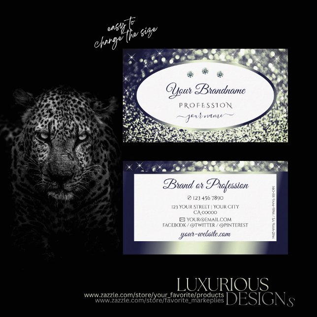 Cartão De Visita Na moda Blue Silver Sparkle Glitter White Diamante (Criador carregado)