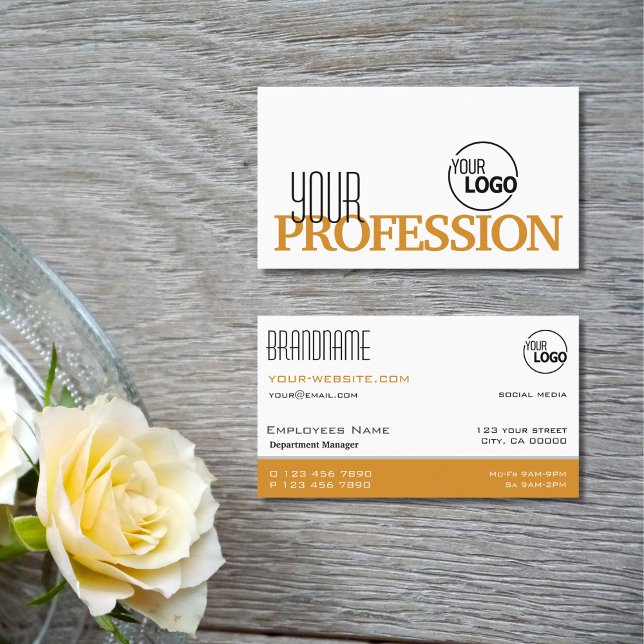 Cartão De Visita Na moda Branco e Laranja Simples Moderno com Logot (Criador carregado)