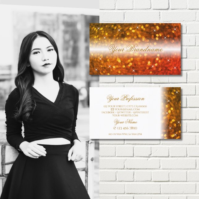 Cartão De Visita Na moda Branco Espumante Laranja Espumante Glamoro (Criador carregado)