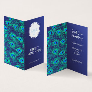 CARTÃO DE VISITA NA MODA BUSINESS LOGO AZUL PEACOCK PENHADO