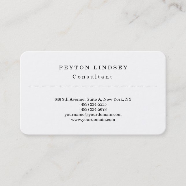 Cartão De Visita Na moda Classical White Professional (Frente)