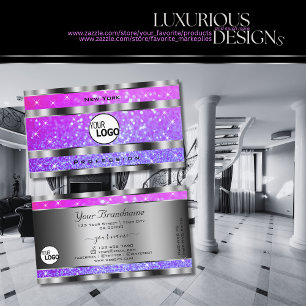 Cartão De Visita Na moda cor-de-rosa - Estrelas brilhantes roxas - 