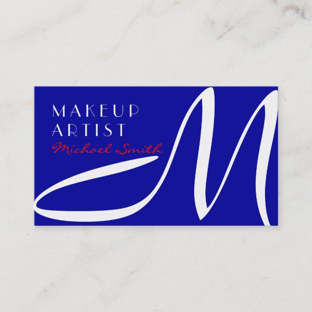 Cartão De Visita Na moda de Artista Monograma Moderno Duke Azul (Frente)